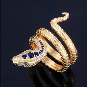 💍Vintage-inspired Snake Shaped Ring /Sapphire - Full Metal Rose Real Gold Plated
